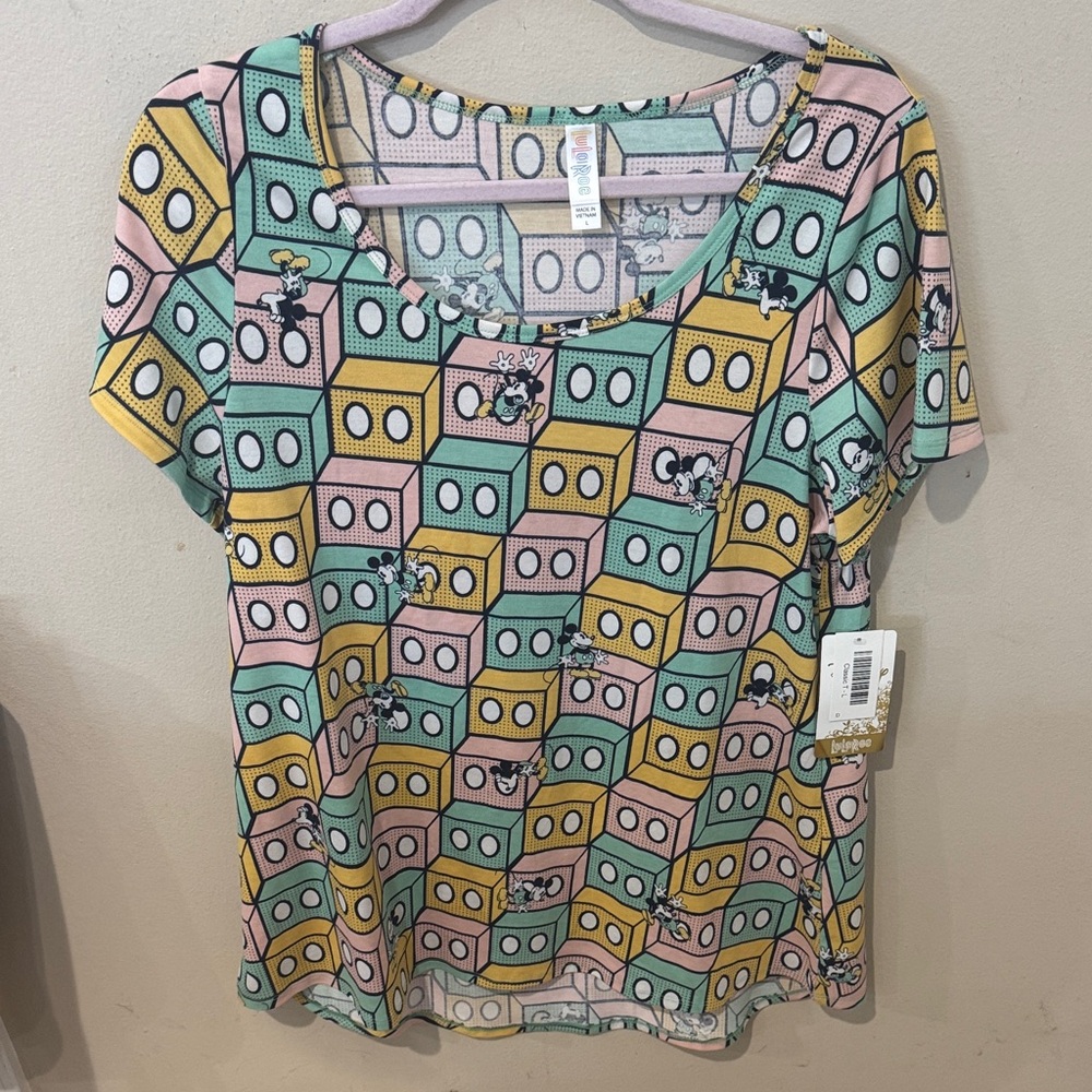 Lularoe x Disney Mickey Mouse Themed Classic T-Shirt sz L NWT NEW Geometric